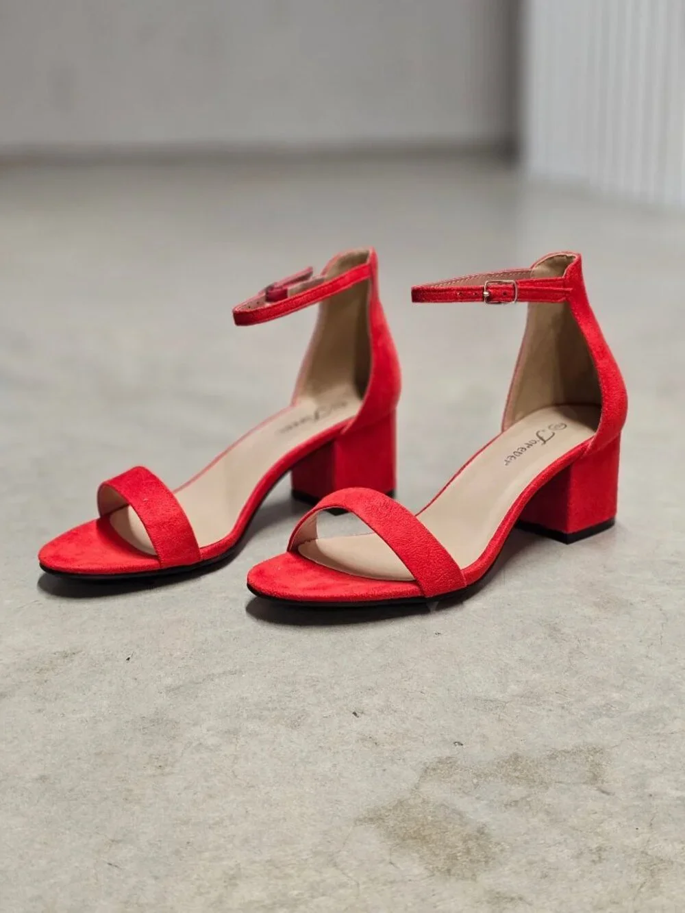 Red Block Heel Sandals With Ankle Strap Womens Shoes Open Toe Design Elegant & - Picture 4 of 14
